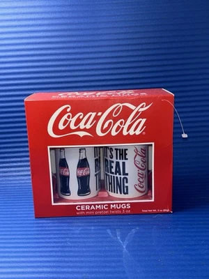 Coca Cola Collectible Ceramic Mugs Set With Mini Pretzels NEW - Image 1 of 2