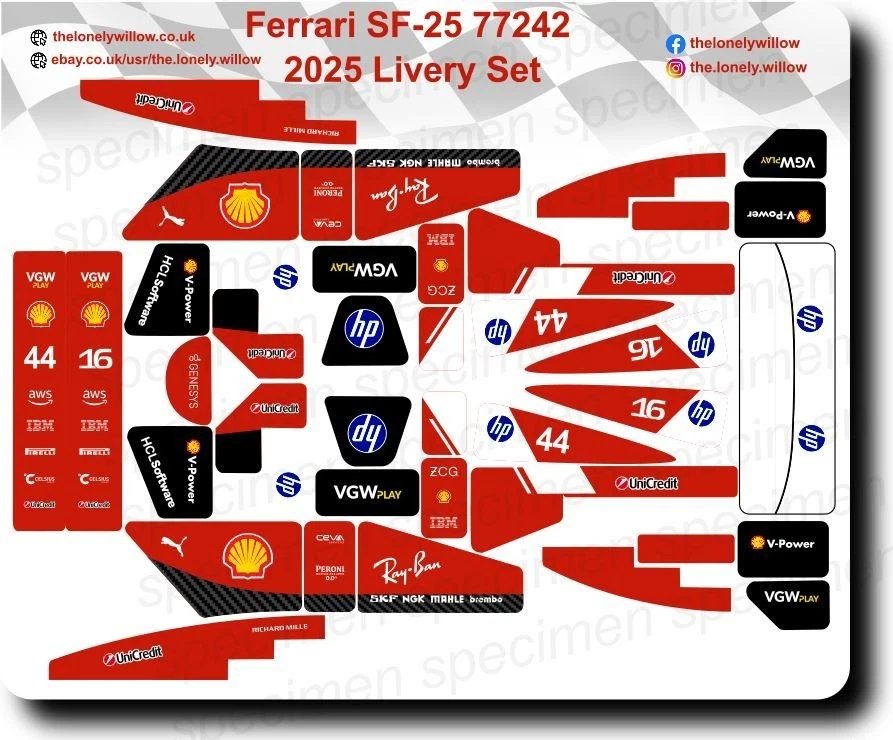 77242 LEGO Ferrari SF24 2025 Livery Sticker Set Lewis Hamilton & Charles Leclerc