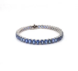 18.22 ct Natural Oval Sapphire Tennis Bracelet 7 in 18k White Gold - Picture 1 of 8
