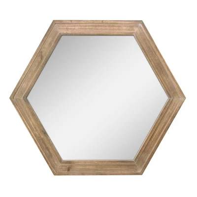 Espejo de pared colgante hexagonal decorativo Stonebriar de 24" con marco de madera natural Foto 1 de 4