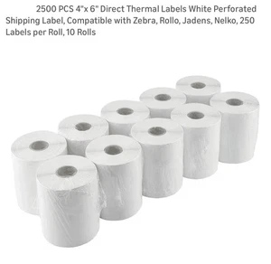 2500 PZ Etichette Termiche Dirette 4"x 6", 250Etichette per Rotolo, 10 Rotoli - Foto 1 di 9