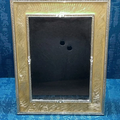 Elegante marco de fotos vintage esmaltado dorado con cuentas de plata con pedrería 5x7 Foto 1 de 4