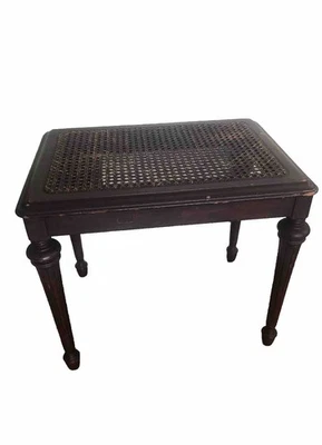 Mcm Wood Cane Side Table /Plant Stand Vintage Dark Brown Rectangle Shabby Chic - Image 1 of 4