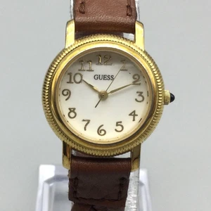 Reloj Guess Vintage Correa Cuero Trenzado Marrón Tono Dorado 24mm Batería Nueva - Imagen 1 de 15