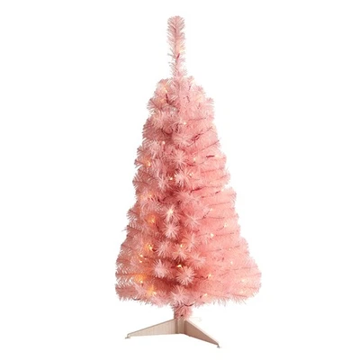 Nearly Natural 3ft. Pink Artificial Christmas Tree with 50 LED Lights and 118 Be - Image 1 of 4