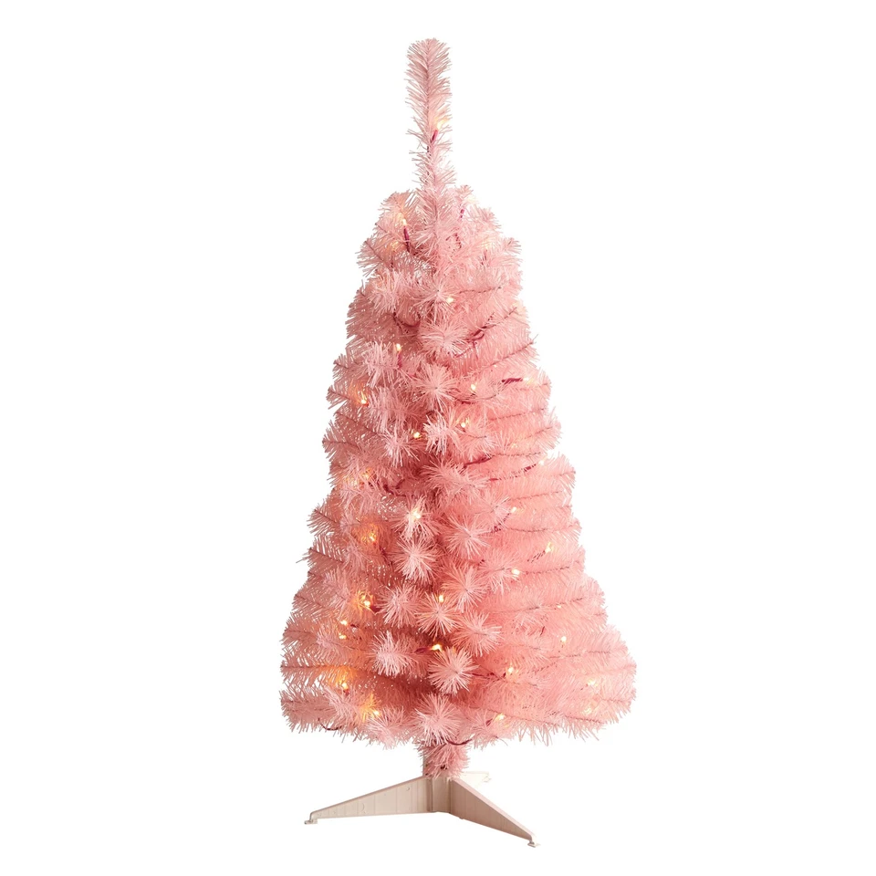 Nearly Natural 3ft. Pink Artificial Christmas Tree with 50 LED Lights and 118 Be - Image 1 of 4
