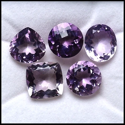 Royal Lavender VVS 5 PC Natural Amethyst 12mm-14mm Mix Faceted Cut Gemstones Lot - Image 1 of 4