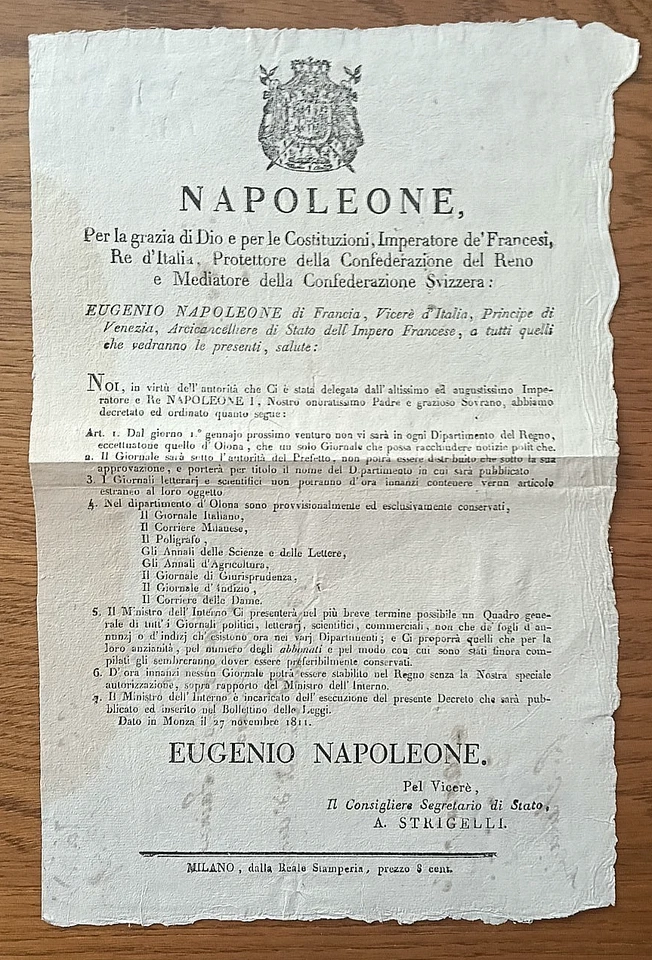 KK703-NAPOLEONE-DIRITTI DEL BOLLO DELLA CARTA 1808 - Immagine 1 di 1