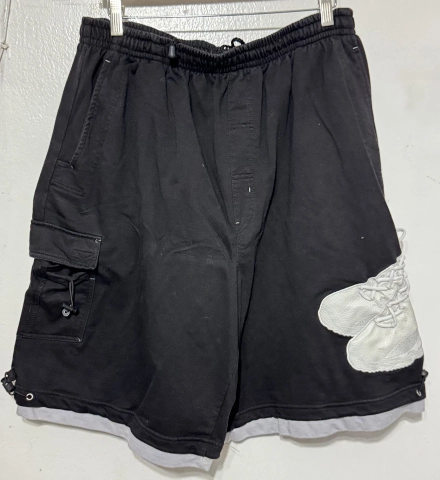 Raw Blue Cargo Shorts Black XL 3D Sneaker Patch Hip Hop Y2K Streetwear Rare - Image 1 of 4
