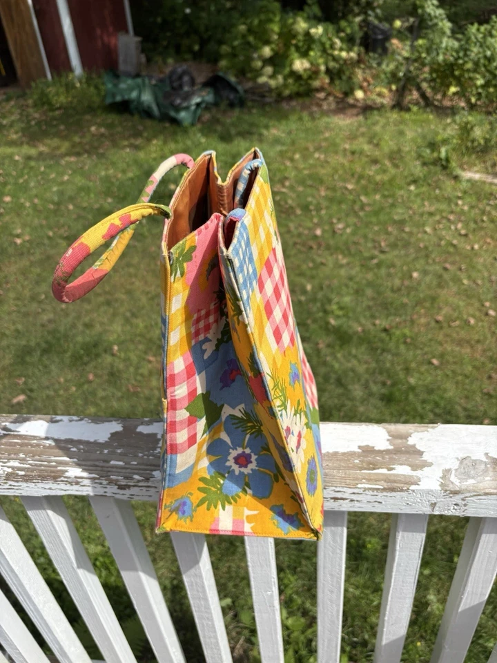 Bolsa Tote Margaret Smith Vintage Gardiner ME Bolsa de Tricô Agulha Patchwork - Imagem 1 de 4