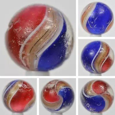 Cinta roja azul hecha a mano mármol Lutz, tirador, 7/8 pulgadas, bueno+, Alemania, S1368 Foto 1 de 4