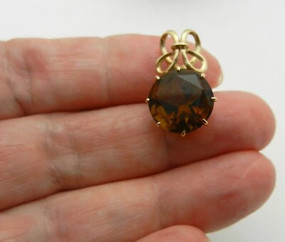 Gorgeous Solid 14k Yellow Gold Smokey Topaz Filigree Pendant Charm - Image 1 of 4