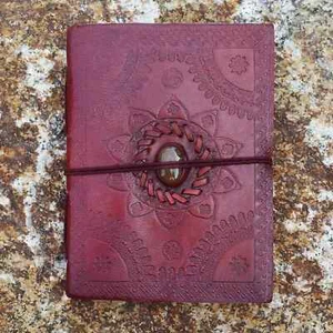 Cuaderno de cuero rojo-marrón mandala flor con piedra marrón cuaderno de bocetos diario - Imagen 1 de 7