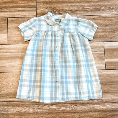 Tocoto Vintage Light Blue Plaid Gingham Pan Collar Dress Size 12M - Image 1 of 4