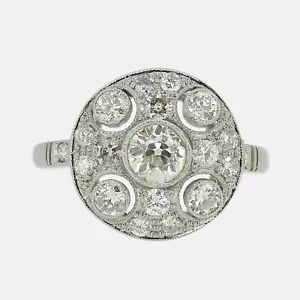 Art Deco Style Diamond Cluster Ring - Platinum - Picture 1 of 4