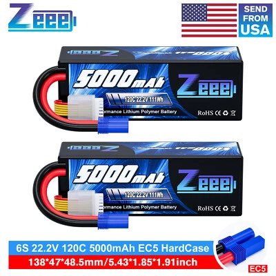 2xZeee 6S Lipo Battery 5000mAh 22.2V 120C EC5 for RC Car Airplane Heli Drone Jet - Image 1 of 4