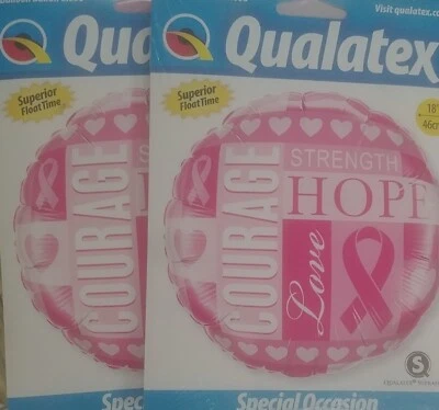 LOTE de 2 globos de aluminio Qualatex inspiración cáncer de mama 18" ¡Nuevo! Foto 1 de 4