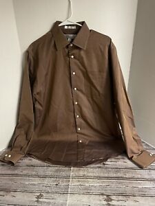 ENRO Shirt Mens 16 34-35 Pure Cotton Brown Long Sleeve 80's 2 Ply Non-Iron MINT