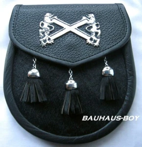 KILT SPORRAN SALTIRE RAMPANT LION CREST BLACK BOVINE SCOTTISH HIGHLAND MENSWEAR - Picture 1 of 3