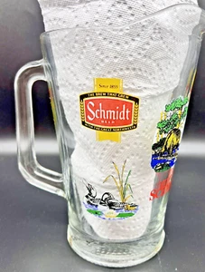 Vintage Schmidt Beer Glass Pitcher Wildlife Bear Ducks Wolves Turkey Tavern Pub - Picture 1 of 10