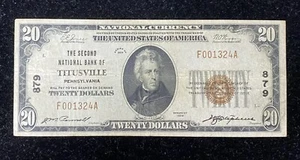 1929 $20 THE SECOND NATIONAL BANK OF TITUSVILLE, PA NATIONAL Note CH. #879 - Picture 1 of 2