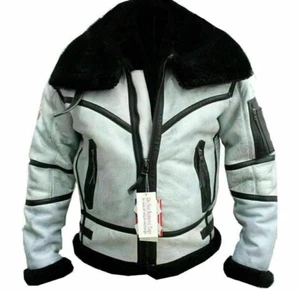 Herren Raf Aviator B3 Bomber Fliegen Pilot Weiß Schafleder Jacke Mantel Neu - Bild 1 von 6