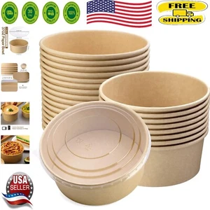 25 Count 37 oz Kraft Paper Salad Bowls with Clear Lids - Perfect for Gatherings - Picture 1 of 9