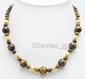 SALE 6-12mm Round Yellow High Quality natural tiger's-eye 17'' Necklace -ne6040  - Picture 1 of 4