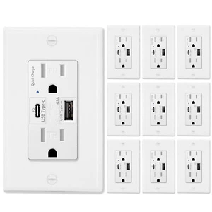 USB C Wall Outlet Smart 4.8A Fast Charging Tamper Resistant with Plate UL 10Pack - Picture 1 of 12