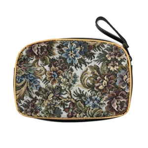 Vintage Floral Cosmetic Bag 6.5 x 4.5 Clutch Large Coin Purse Zipper Pouch - Picture 1 of 4