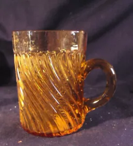early pattern glass mug cup amber left swirl B6 - Picture 1 of 4