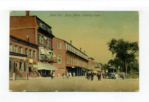 Postal de Ayer MA 1916, vista de la calle principal, personas, trolley, tiendas - Imagen 1 de 4