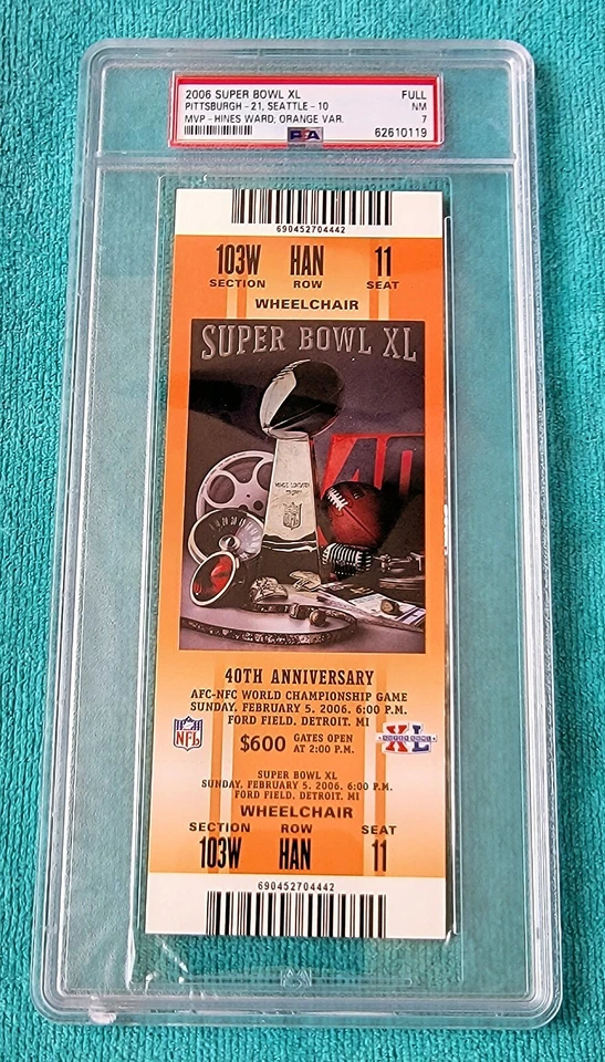 Boleto completo Super Bowl XL - PSA 7 casi nuevo - naranja var - Pittsburgh - Seahawks - NFL Foto 1 de 3