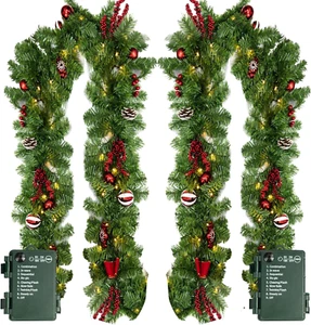 9FT Christmas Garland with 50LED Lights, 2 Pack Battery Operated Prelit Garland  - Picture 1 of 7