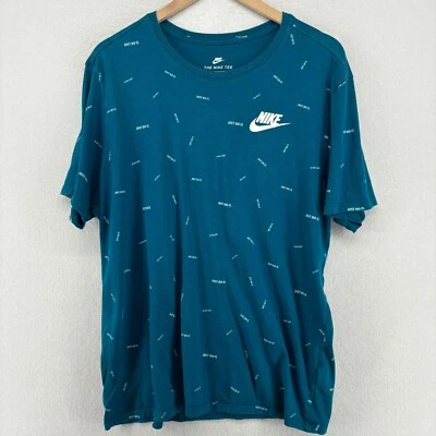 NIKE Shirt Mens XL JUST DO IT All Over Print Athletic Short Sleeve Cotton Blue - Image 1 of 4