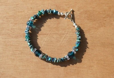 Chrysocolla & Blue Quartz Gem Bracelet Earrings, Silver Plated — 第 1/4 张图片