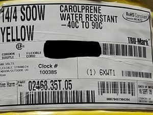 Carol 02468 14/4C Carolprene SOOW 600V 90C Portable Power Cable Cord Yellow/10ft - Picture 1 of 9