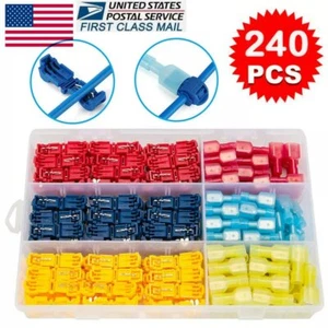 240PCS Insulated 22-10AWG T-Taps Quick Splice Wire Connectors Spade Terminal Kit - Picture 1 of 12