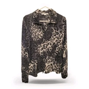 Womens Embellished Shimmer Dress Shirt Snap Button Blouse Size XL By Erin London - Picture 1 of 8