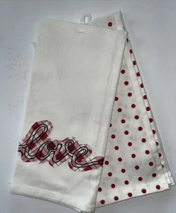 Nicole Miller 2 Toallas de Cocina LOVE Rojo Y Crema Lunares 100% ALGODÓN Nuevas - Imagen 1 de 4
