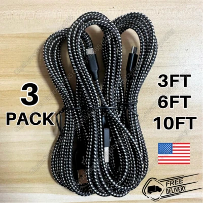 3Pack 3 6 10FT Micro USB Fast Charger Data Sync Cable Cord For Samsung Galaxy S7 - Image 1 of 4