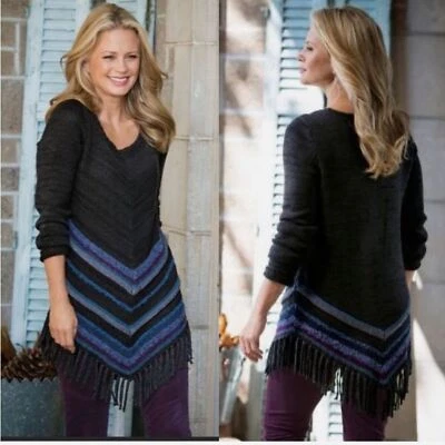 Suéter túnica de lana acrílico Soft Surroundings para mujer con flecos Foley Foto 1 de 4