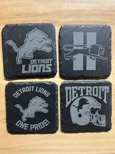 Detroit Lions Untersetzer Set - 4" Gravur Schiefer Untersetzer - Bild 1 von 7