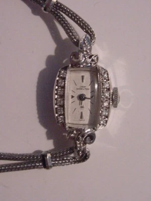 Потрясающий 1960-х леди Hamilton 14K белое золото и бриллиант женщины коктейльные часы - Изображение 1 из 4