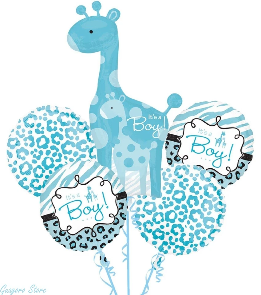 It's a Boy Giraffe Balloon Bouquet kit 5 piece Baby Shower favor Safari Animals - Image 1 of 4