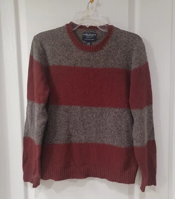 Suéter American Eagle Algodón Lana Hombres Mediano Vintage Calce Ajustado Gris Rayas Crew Foto 1 de 4