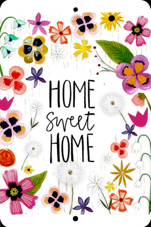 Home Sweet Home, Flores, Letrero de Hogar, Decoración del Hogar Metal Aluminio, EE. UU., Blanco Foto 1 de 1