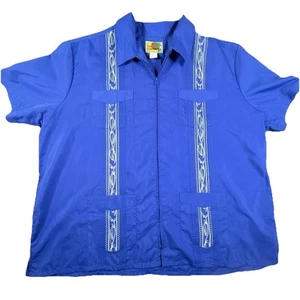Vintage Haband Guayabera Hemd Herren XXL 2X royalblau durchgehender Reißverschluss bestickt 4 Bild - Bild 1 von 23