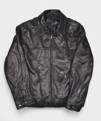 Dockers Jacket Mens XL Black Leather Full Zip Quilt Lined Bomber Biker - Image 1 of 4