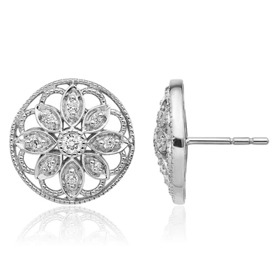 Aretes con flores de diamantes de oro blanco macizo de 14K Foto 1 de 4